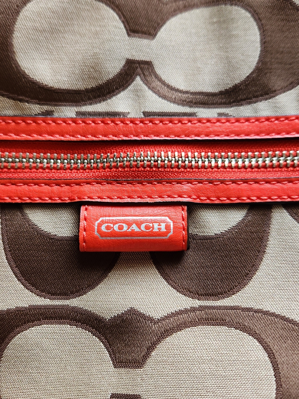 Coach Daisy Outline Signature Canvas Tote with Orange Trim EUC - Picture 4 of 10